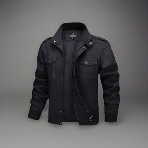 Men's Casual Cotton Bomber Jacket - Lightweight Zip Front Military Style Small